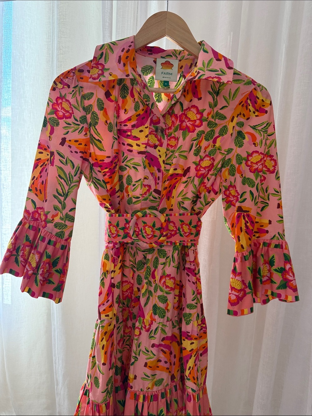 FARM Rio Pink Floral Belted Maxi Shirt Dress
